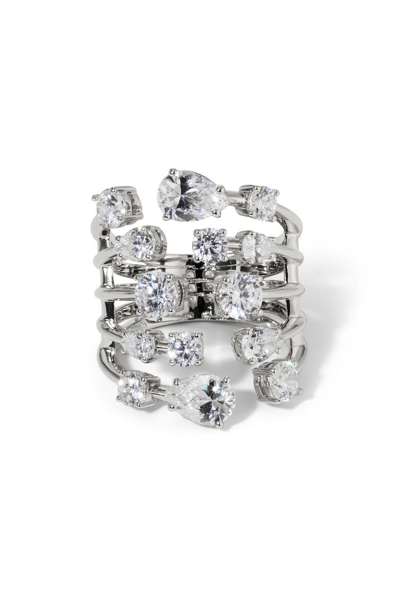 Hollywood Multi Row Cubic Zirconia Ring, Main, color, RHODIUM