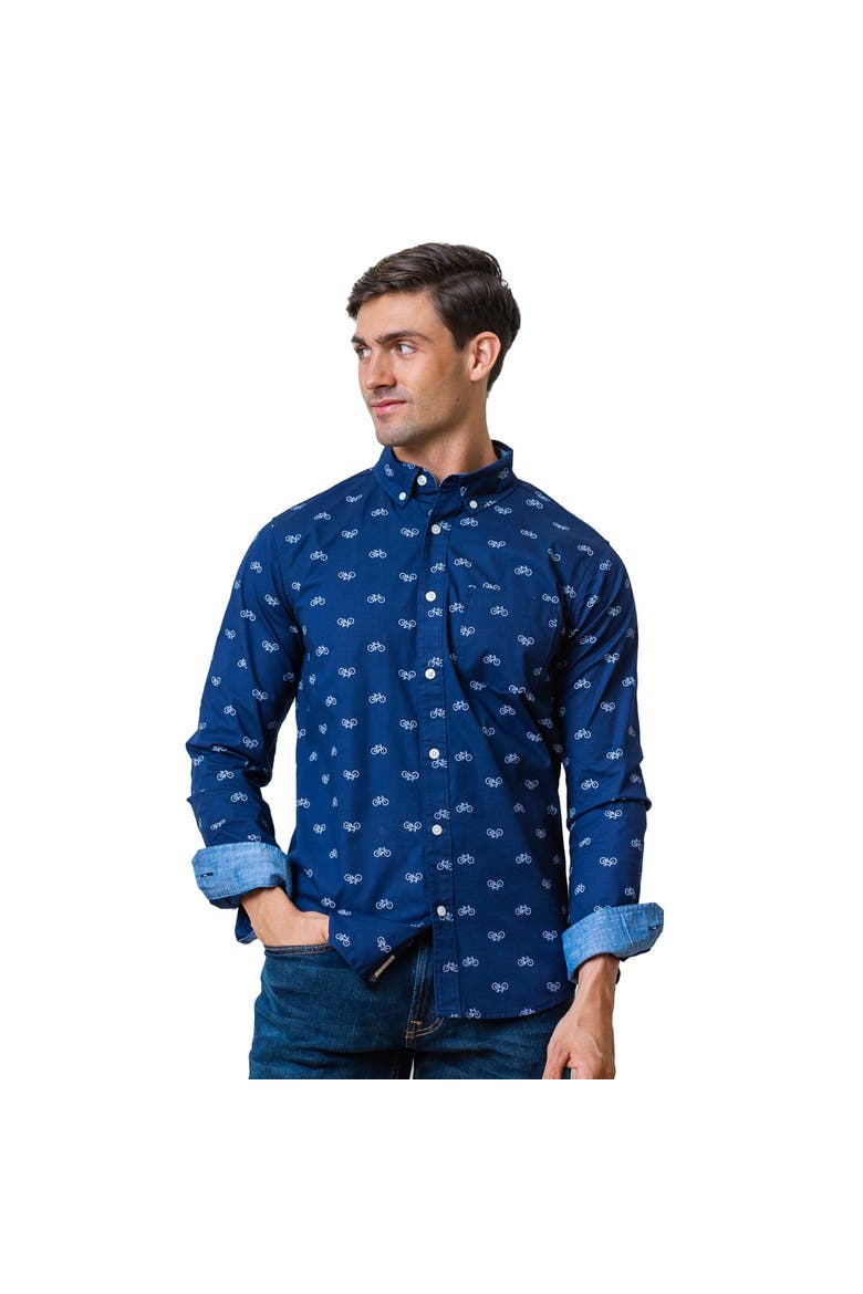 Men's Organic Stretch Poplin Shirt, Main, color, Navy Bicycle Print
