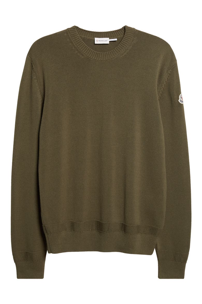 Logo Patch Cotton Crewneck Sweater, Alternate, color, AMBER TONED OLIVE