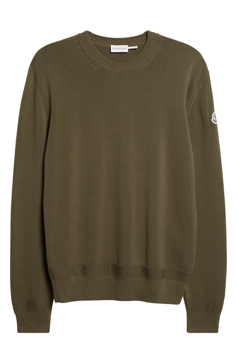 Moncler Logo Patch Cotton Crewneck Sweater, Main, color, Amber Toned Olive