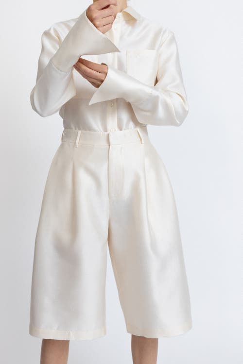 Alas Silk-wool Blend Darted Bermuda Shorts In Silver