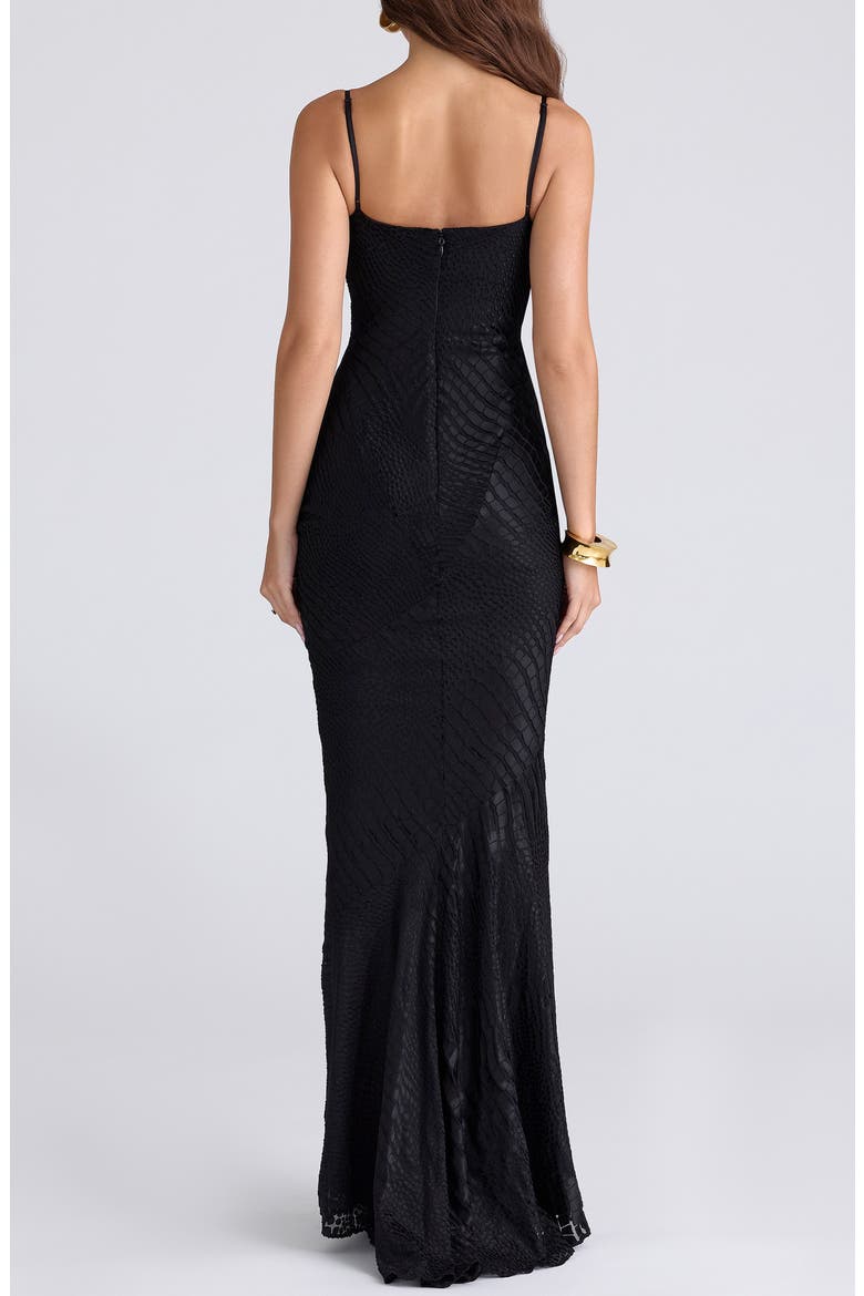 Nalani Satin Burnout Gown, Alternate, color, BLACK