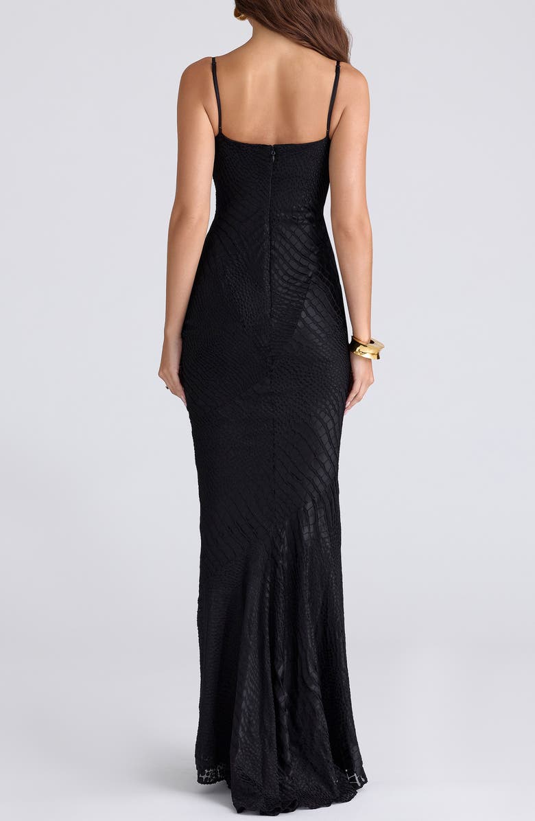 HOUSE OF CB Nalani Satin Burnout Gown, Alternate, color, Black