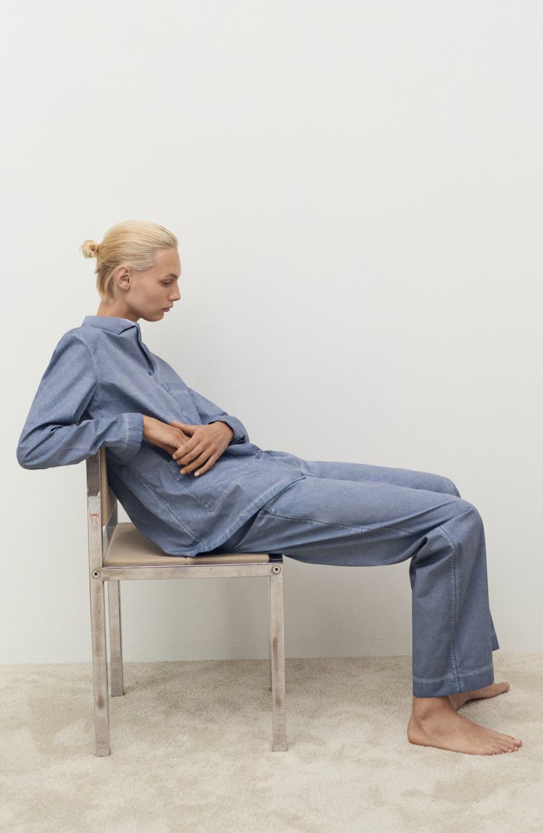 MANGO Garment-Dyed Cotton Pajama Pants, Alternate, color, Ink Blue