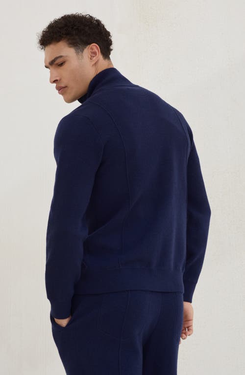 Brunello Cucinelli Zip-front Embroidered-logo Cardigan In Blue