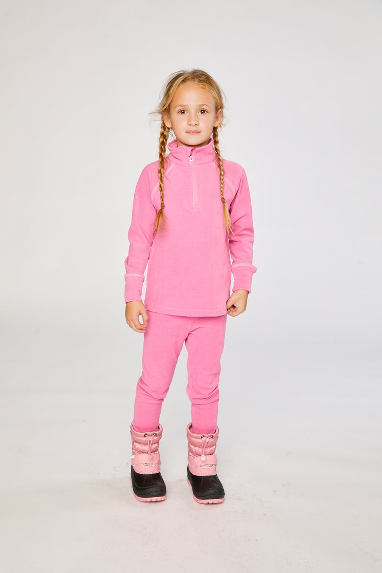 Two Piece Half-Zip Top and Elastic Waist Pants Thermal Underwear, Alternate, color, Pink