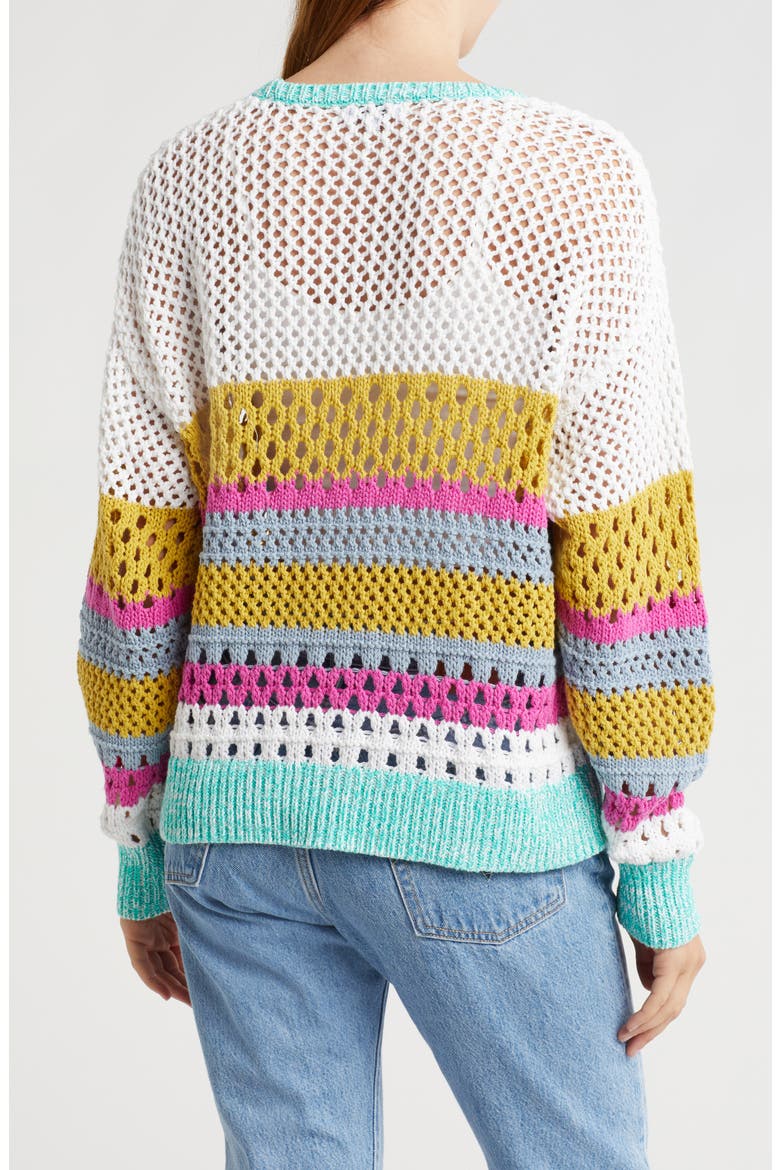 Arya Cotton Openwork Sweater, Alternate, color, CYAN MULTI