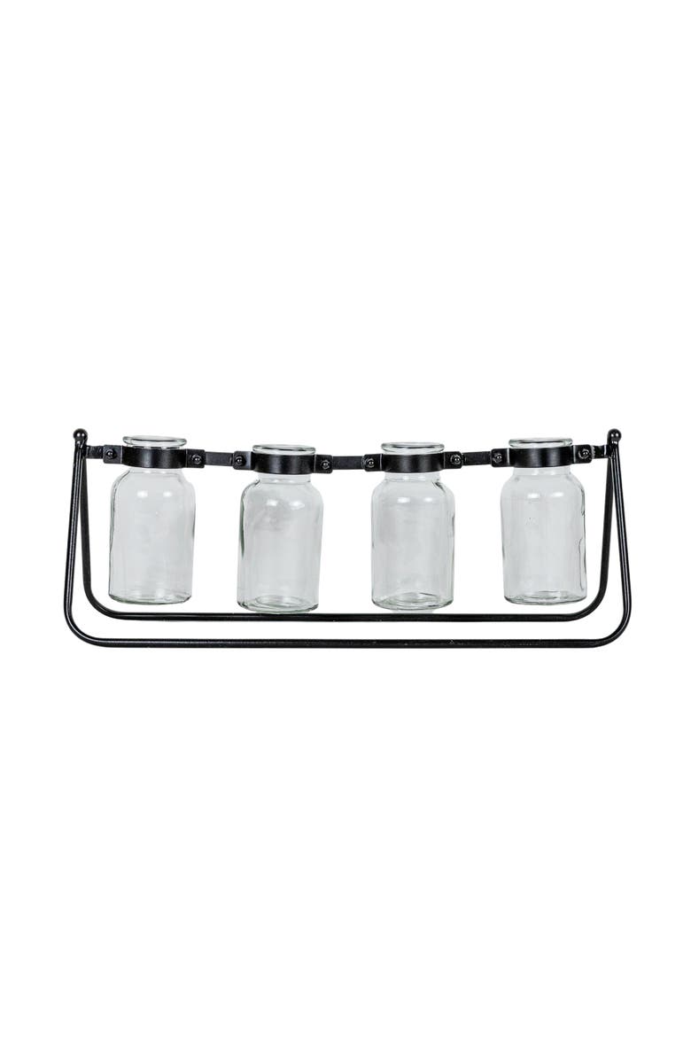 4 Vase Bud Vase Holder Black Cast Iron & Glass, Main, color, Black