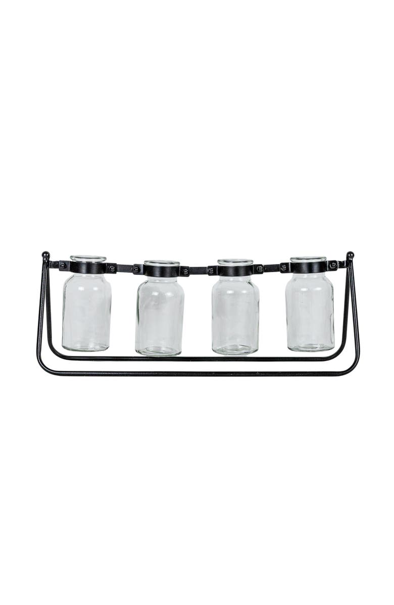 Foreside Home and Garden 4 Vase Bud Vase Holder Black Cast Iron & Glass, Main, color, Black