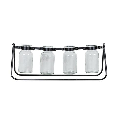 4 Vase Bud Vase Holder Black Cast Iron & Glass