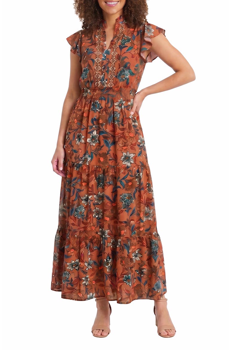 Ruffle Flutter Sleeve Dress, Main, color, TANDOORI SPICE/MELON