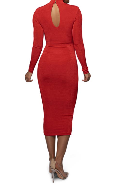 Jluxlabel Kara Long Sleeve Stretch Velvet Midi Cocktail Dress In Red