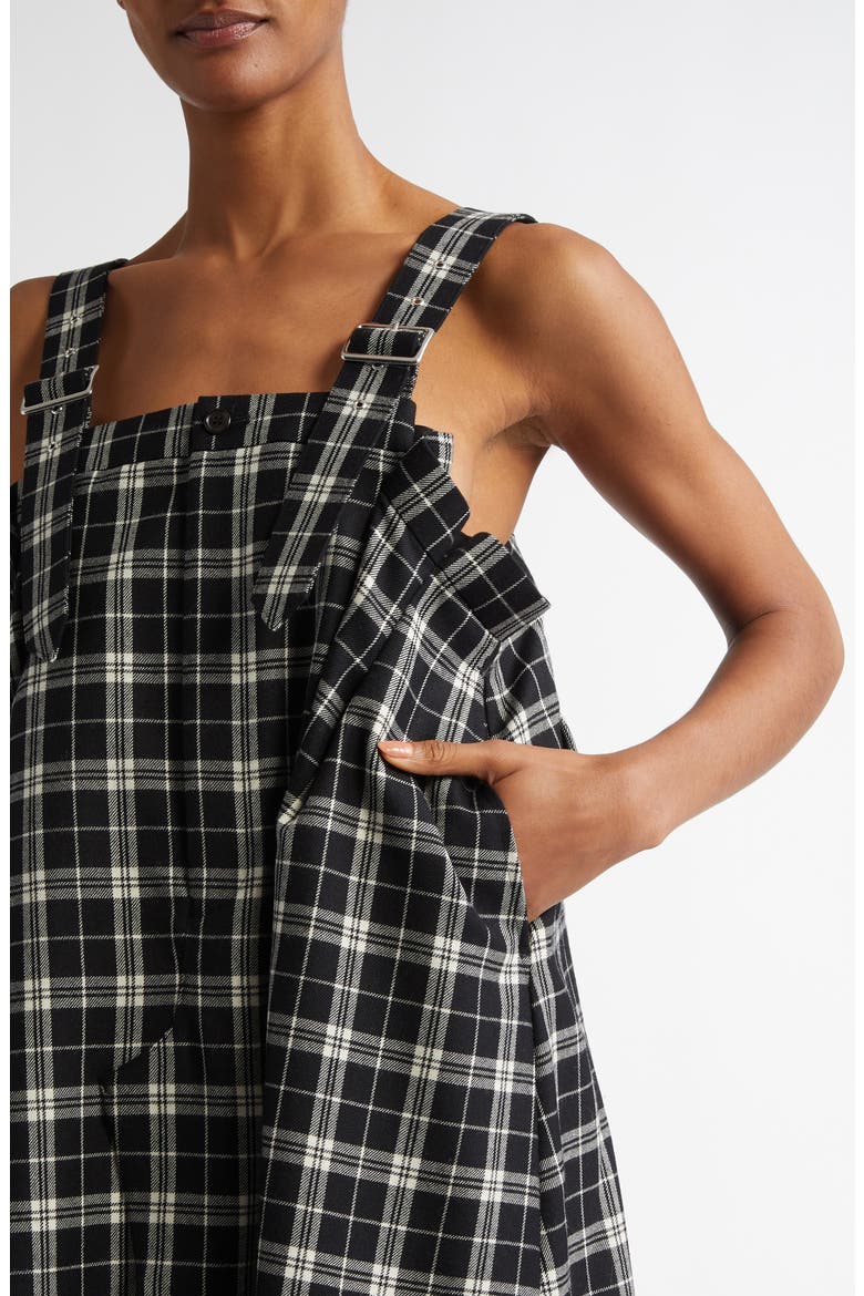 Suspender Strap Check Wool Gabardine Midi Dress, Alternate, color, BLACK X WHITE