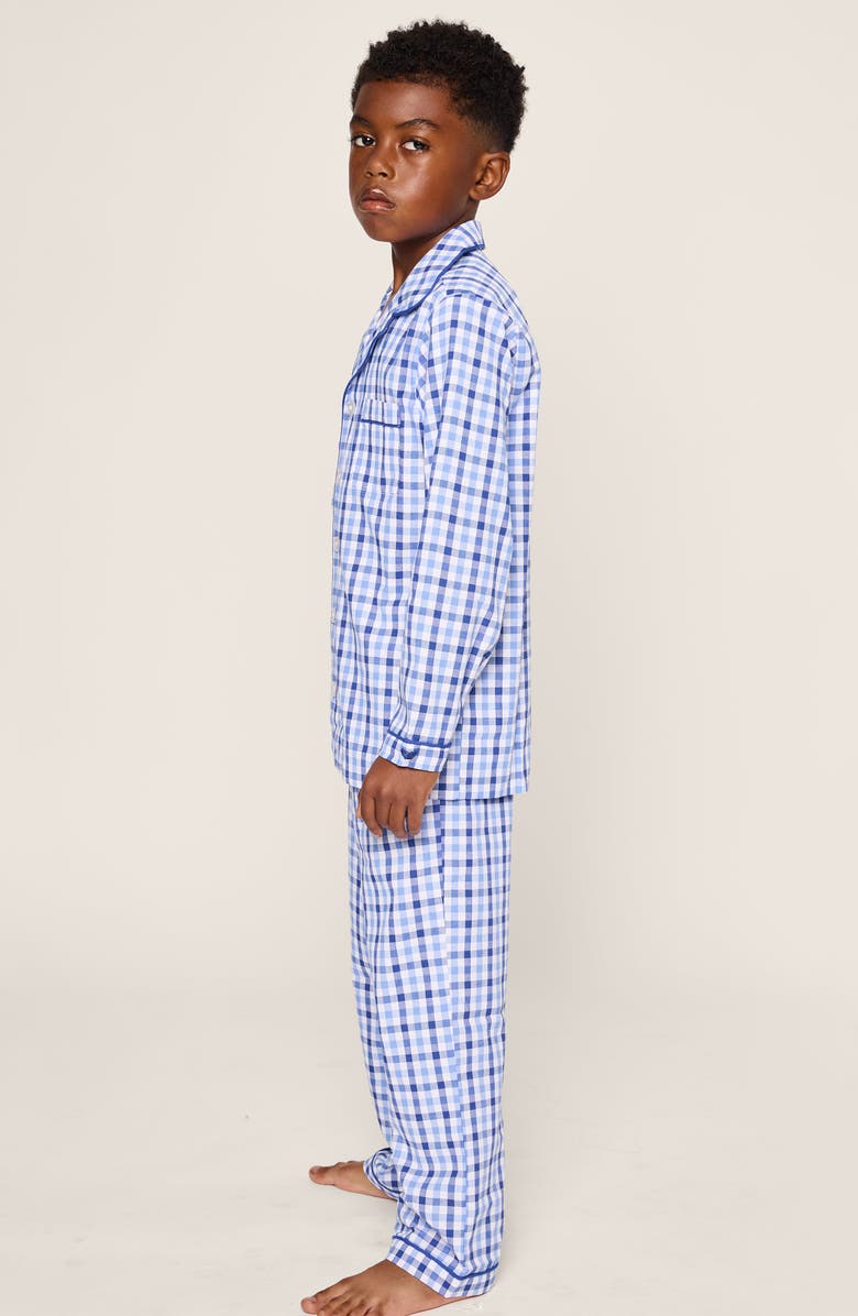 Petite Plume Kids' Gingham Cotton Blend Twill Two-Piece Pajamas, Alternate, color, Blue