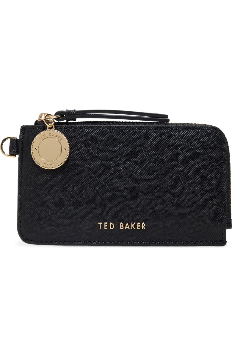 Ted Baker London Lulu Leather Zip Card Case, Main, color, Black