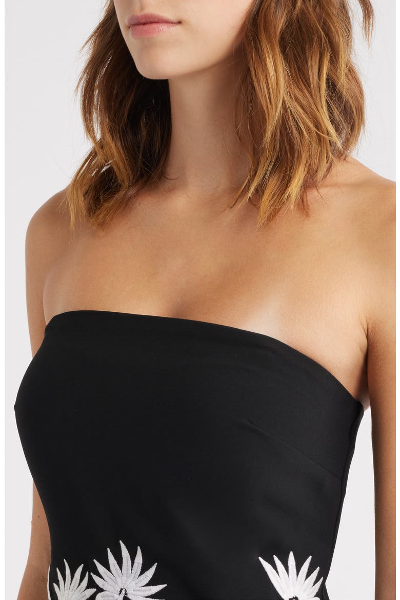 Floral Appliqué Strapless Maxi Dress, Alternate, color, RICH BLACK