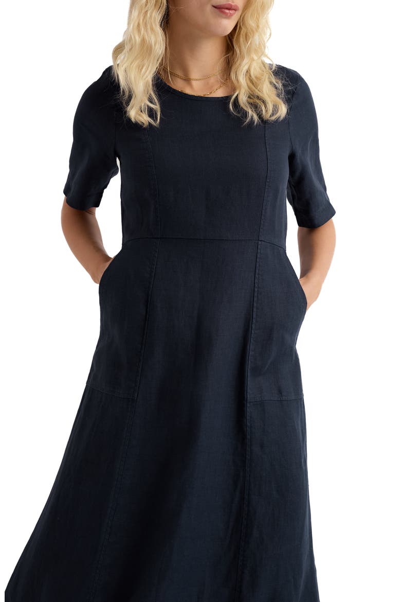 Grass Wave Linen Midi Dress, Alternate, color, MARITIME