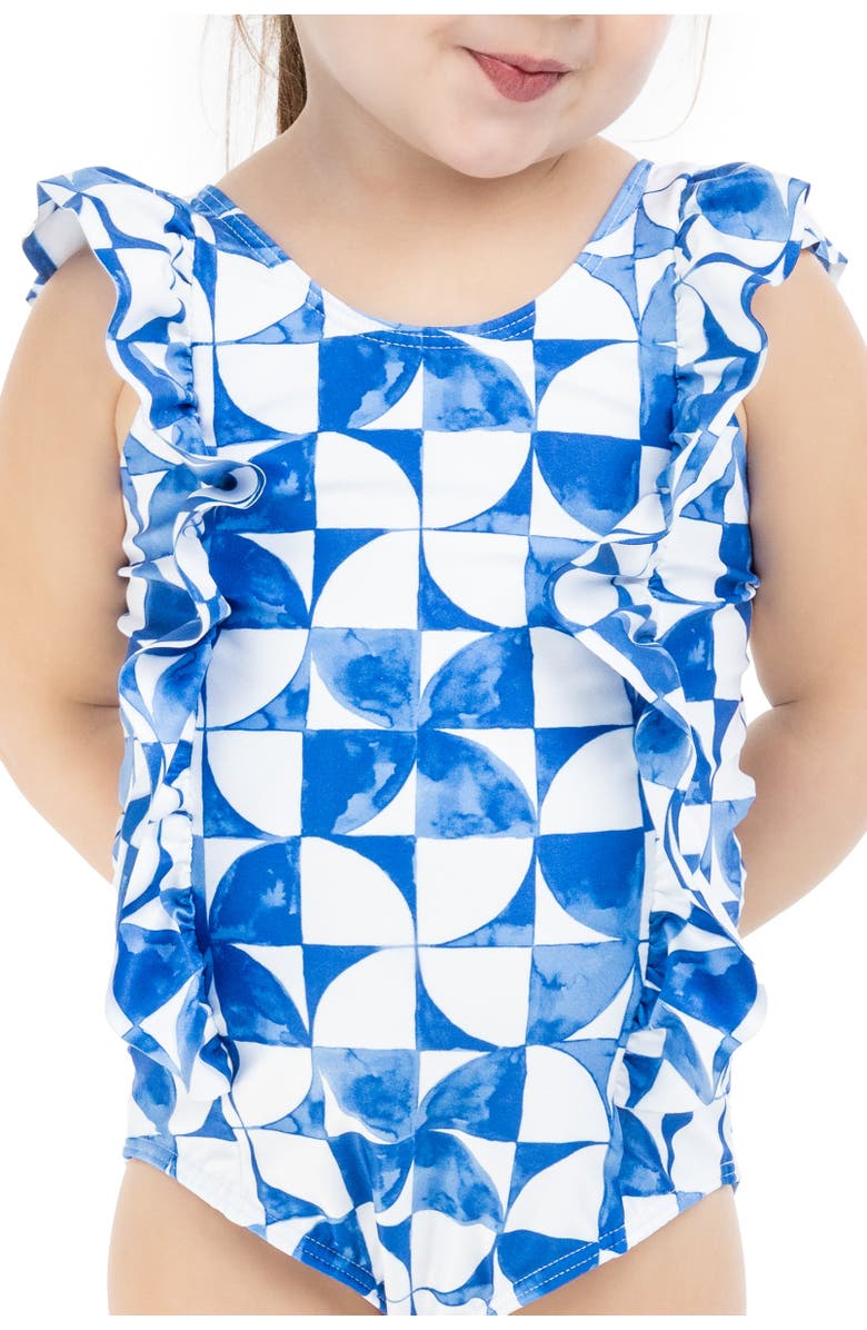 Kenny Flowers The Greece - Girls Ruffle One Piece UPF 50+, Main, color, Blue