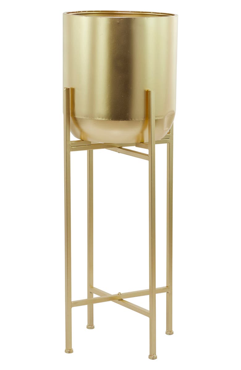 VIVIAN LUNE HOME Goldtone Metal Modern Planter with Removable Stand, Main, color, Gold