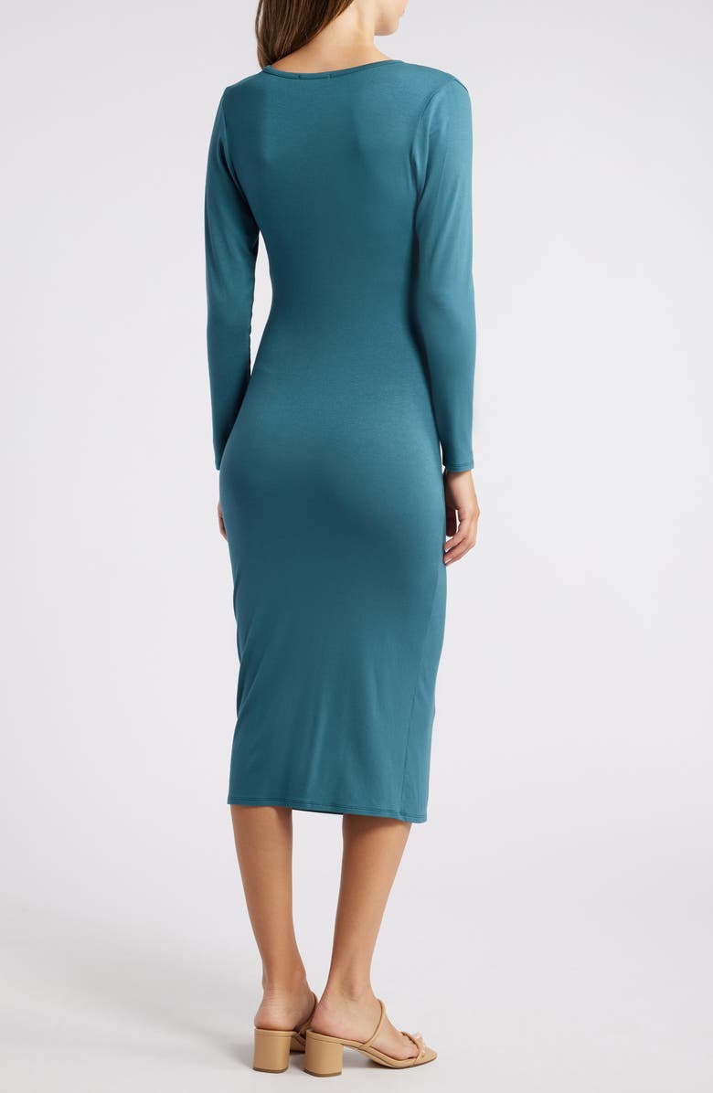 Loveappella Long Sleeve Faux Wrap Midi Dress, Alternate, color, Dark Teal