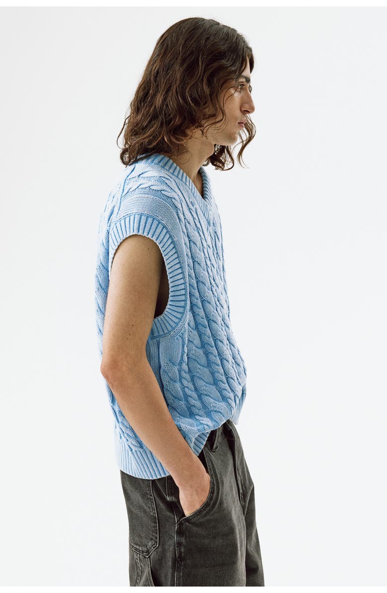 H&M Relaxed Fit Cotton Sweater Vest, Alternate, color, Light Dusty Blue