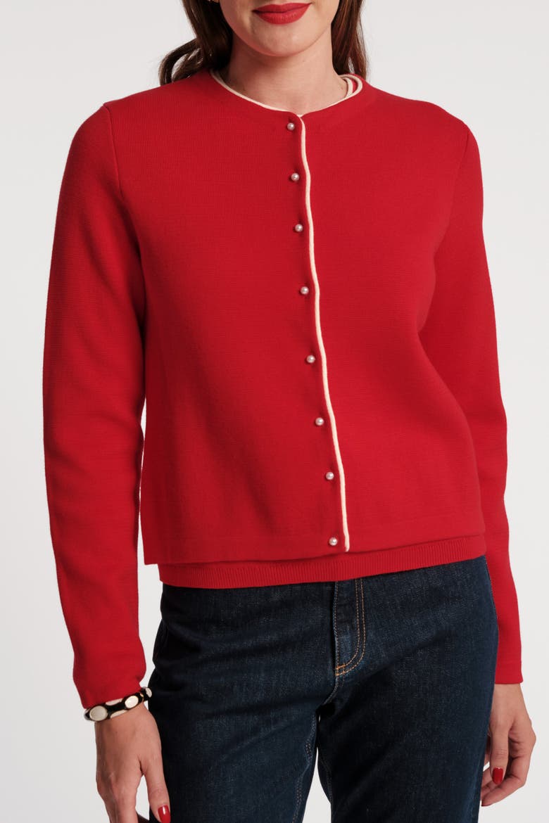 Darling Cardigan Colorblock Piping, Main, color, Red/Oyster