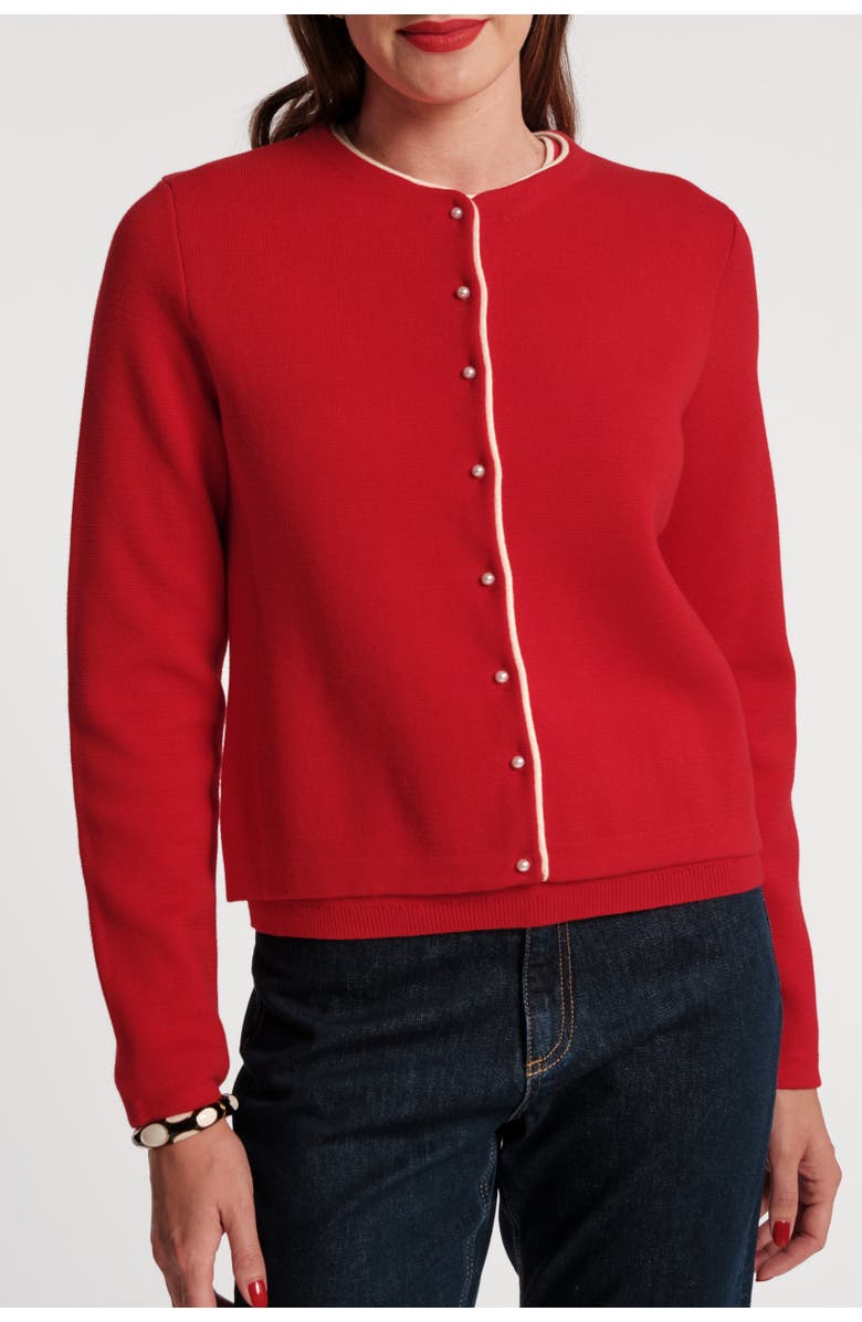 Frances Valentine Darling Cardigan Colorblock Piping, Main, color, Red/Oyster