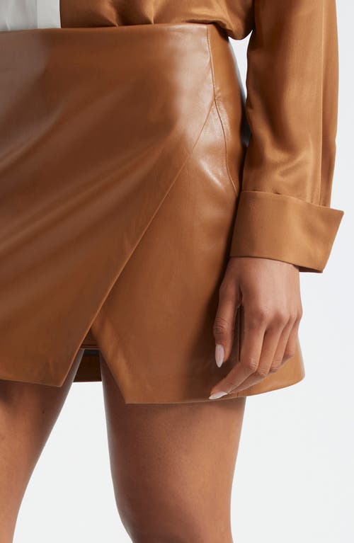 Alice And Olivia Alice + Olivia Siobhan Faux Leather Wrap Miniskirt In Camel