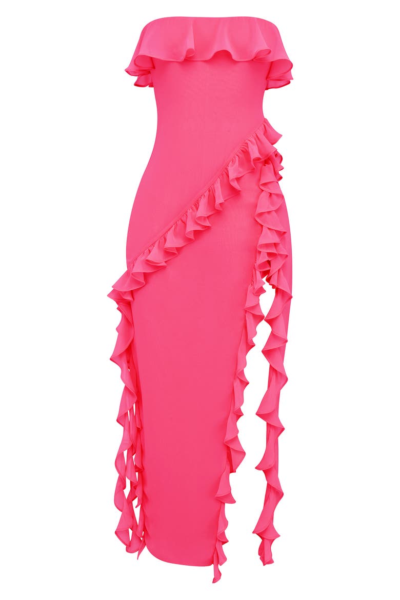 Sarina Ruffle Strapless Maxi Dress, Alternate, color, HOT PINK