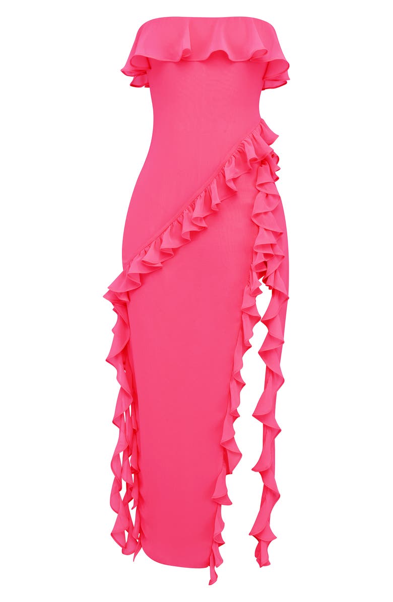 HOUSE OF CB Sarina Ruffle Strapless Maxi Dress, Alternate, color, Hot Pink