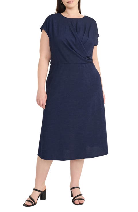 Draped Bodice Midi Dress (Plus)