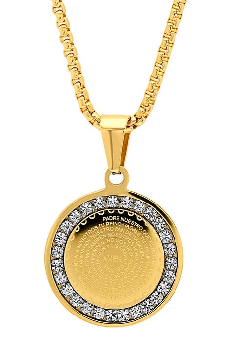 Lab Grown Diamond Padre Nuestro Prayer Disc Pendant Necklace