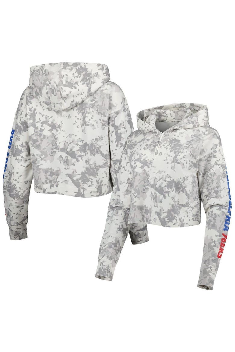 Women's Lusso Gray/White Philadelphia 76ers Maia Tri-Blend Cropped Quarter-Zip Top, Alternate, color, Gray