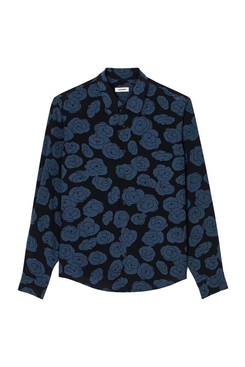 Camellia motif shirt, Alternate, color, Black