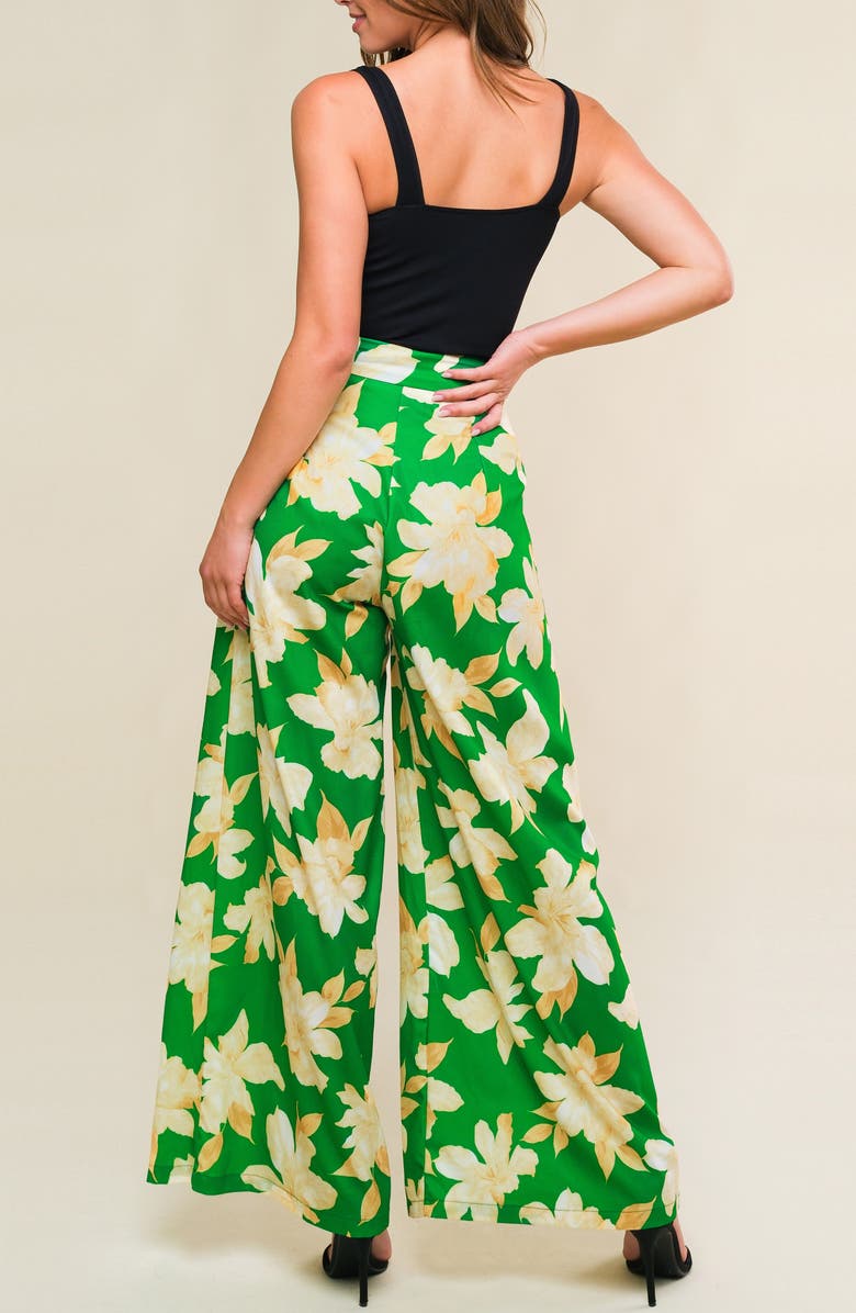 FLYING TOMATO Floral High Waist Wide Leg Pants, Alternate, color, Green Gold