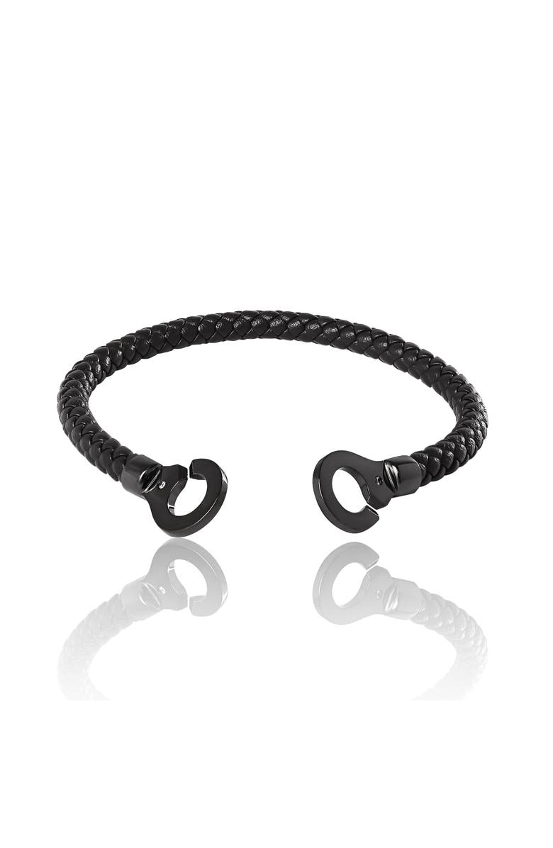 Lucky Brand Braided Leather Bracelet with Matte Black Hook Clasp, Alternate, color, Black