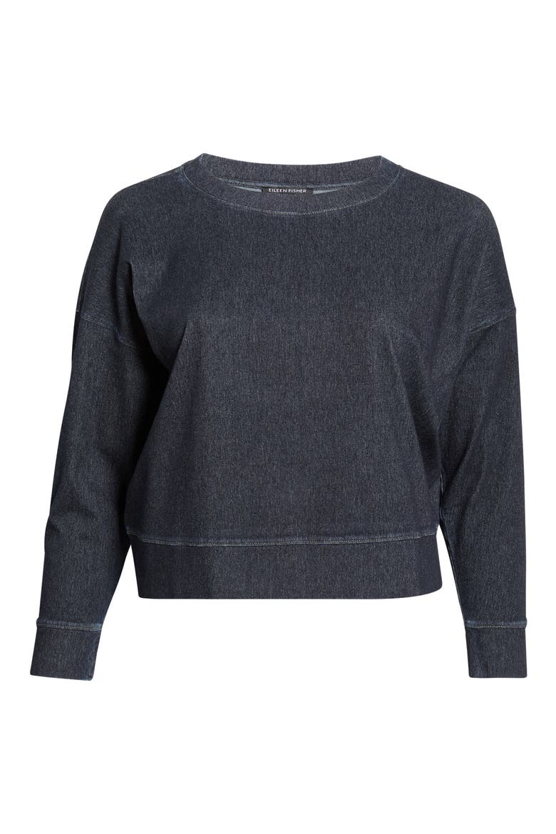 Stretch Organic Cotton Crop Sweatshirt, Alternate, color, DARK WASH