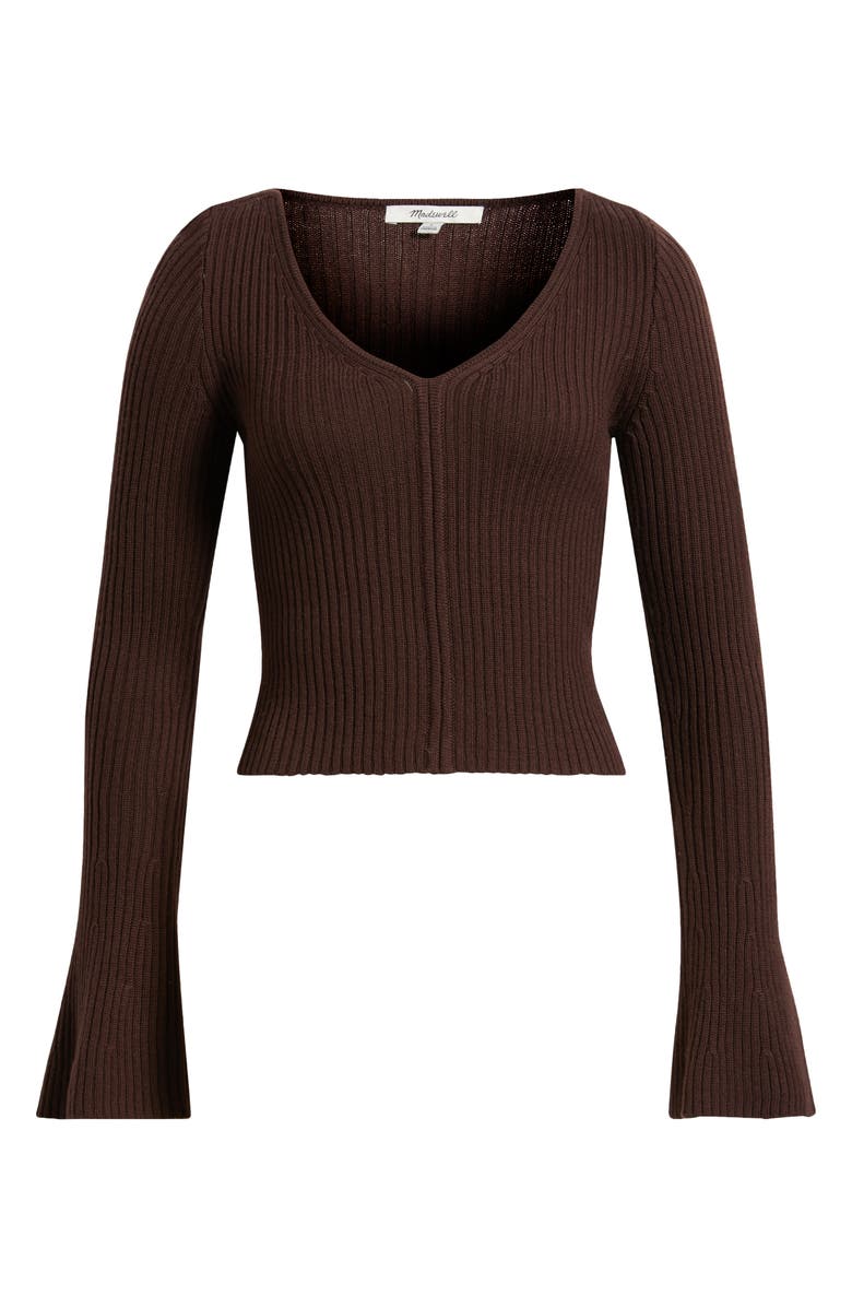 Madewell V-Neck Wool Rib Sweater Top, Alternate, color, Chocolate Raisin