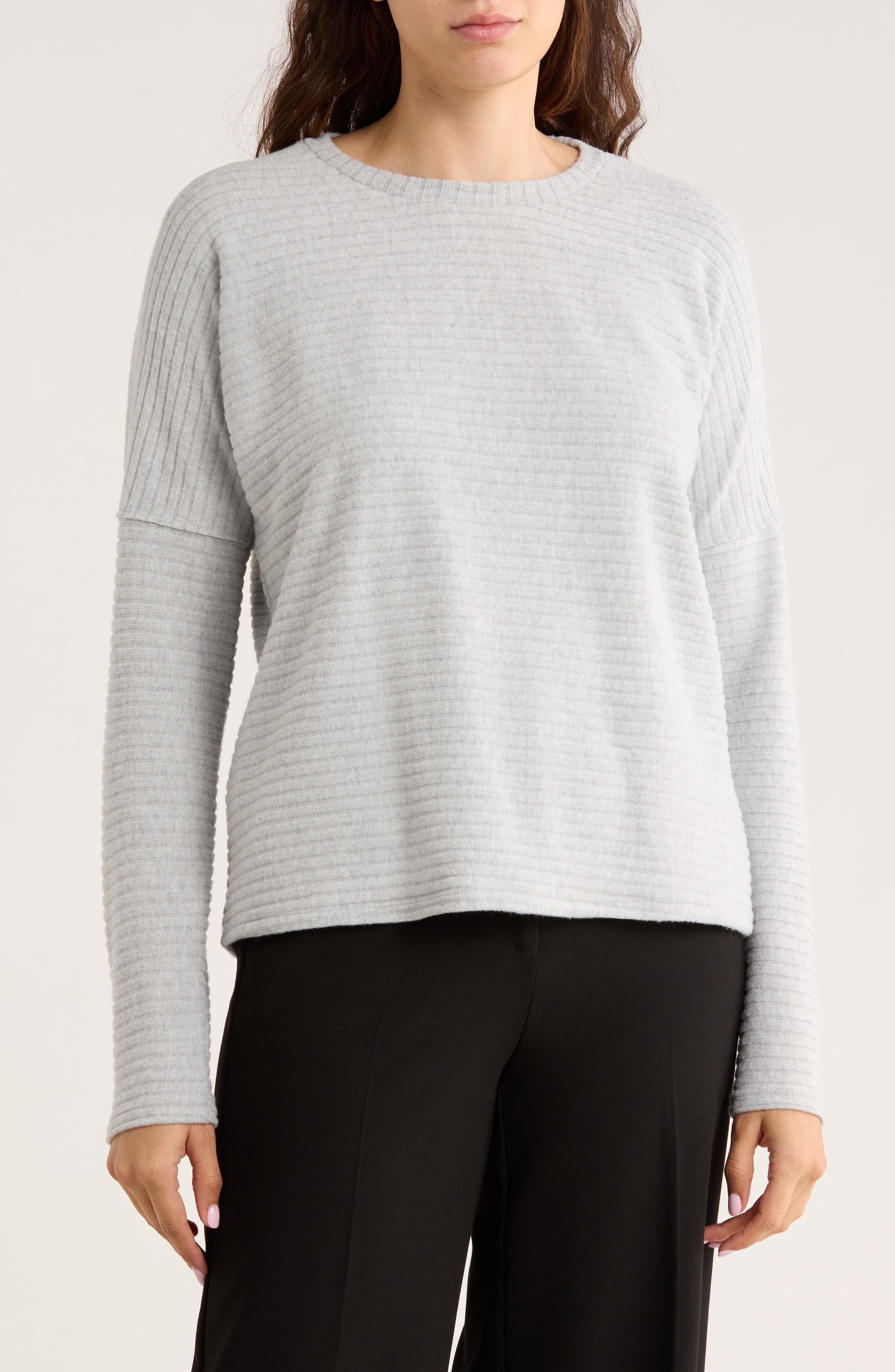 ELIE ELIE TAHARI Long Sleeve Drop Shoulder Crewneck Top