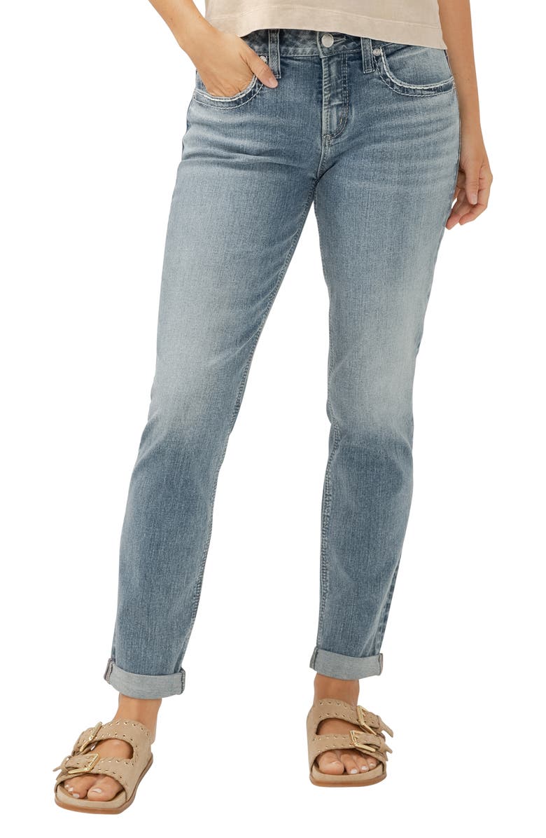 Silver Jeans Co. Curvy Mid Rise Boyfriend Jeans, Main, color, 