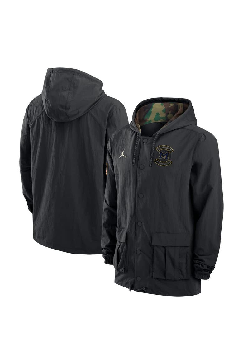 Men's Jordan Brand Black Michigan Wolverines 2025 NCAA Military Appreciation Full-Snap Jacket, Main, color, Black