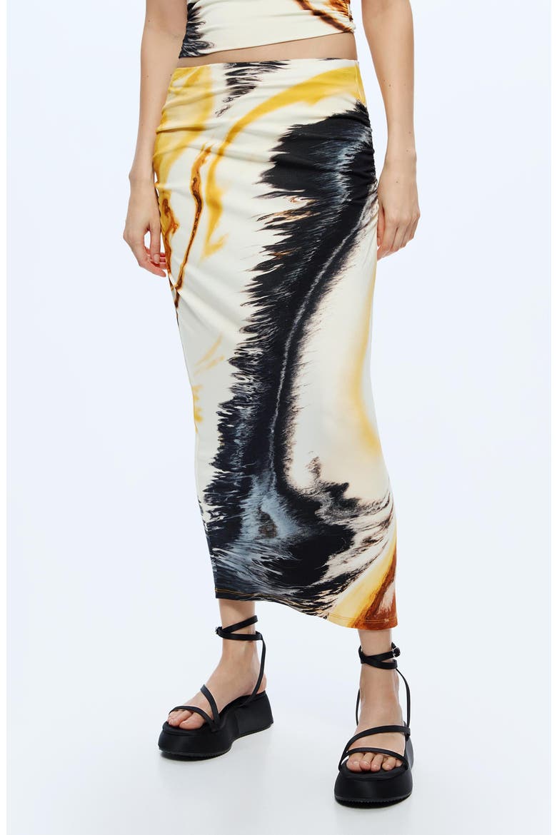Abstract Print Midi Skirt, Main, color, YELLOW