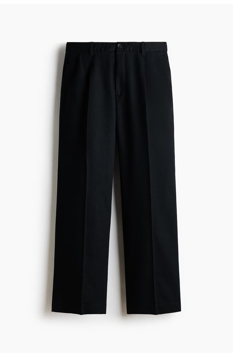 H&M Loose Fit Linen-blend Trousers, Main, color, Black