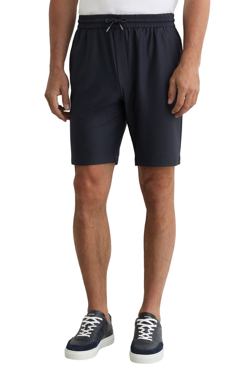 Reiss Ajay Seersucker Drawstring Shorts, Main, color, Navy