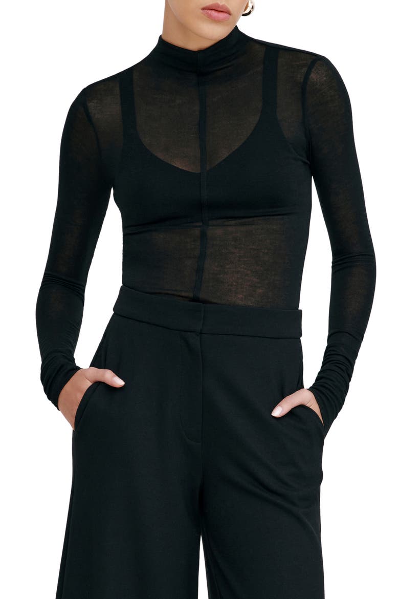 Alicia Sheer Mock Neck Knit Top, Main, color, BLACK