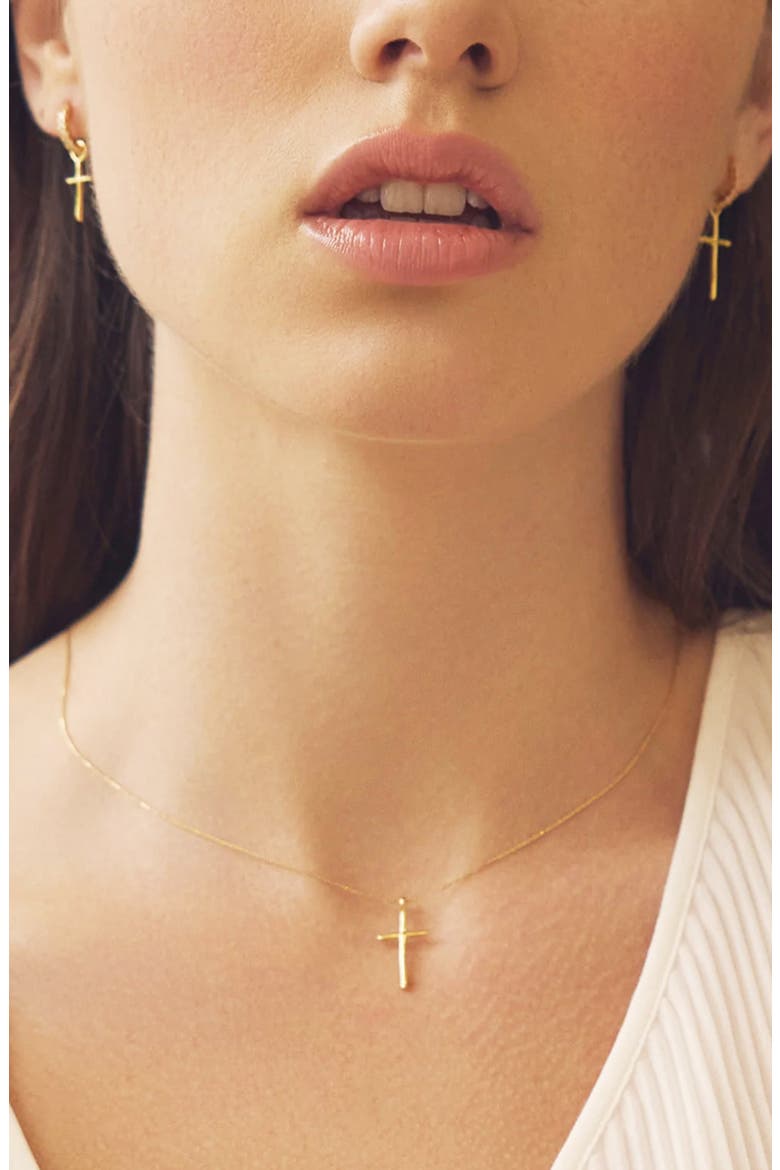 Sterling Silver 18k Gold Plated Ariel Cross Necklace & Mismatching Cross Earrings Set, Alternate, color, Gold