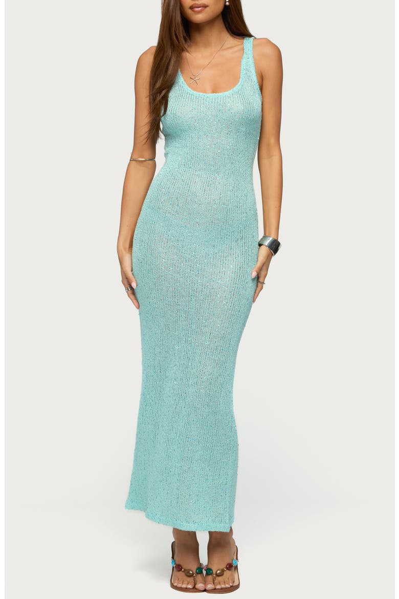 Ebby Sequin Sleeveless Maxi Sweater Dress, Main, color, TURQUOISE