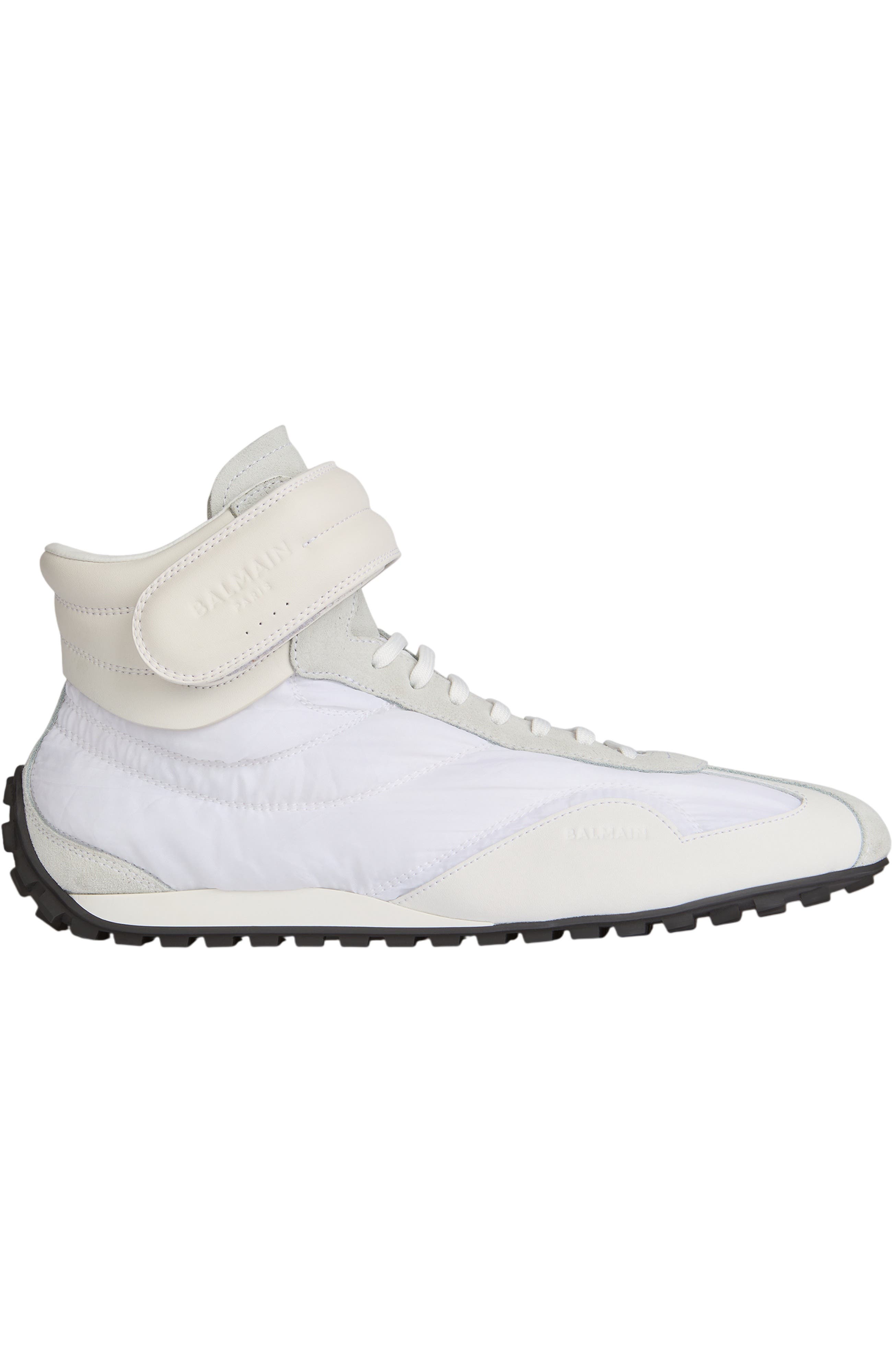 Racing Mid-Top trainers in nylon and leather, Alternate, color, white