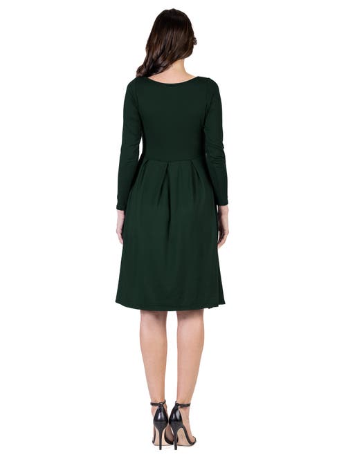 24seven Comfort Apparel Maternity Midi Length Fit And Flare Pocket Dress In Multi