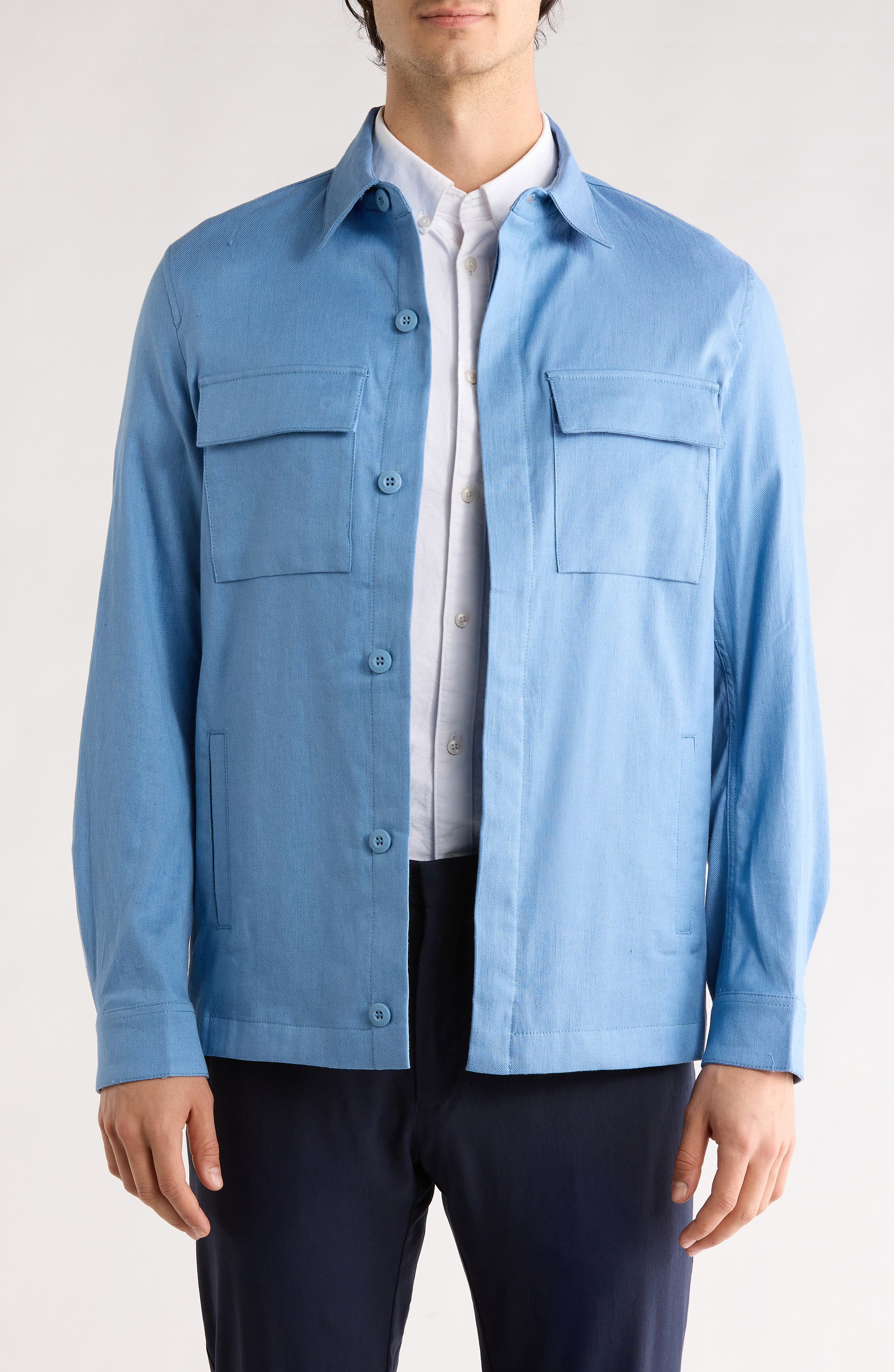 Bugatchi Linen & Cotton Button-Up Shirt Jacket